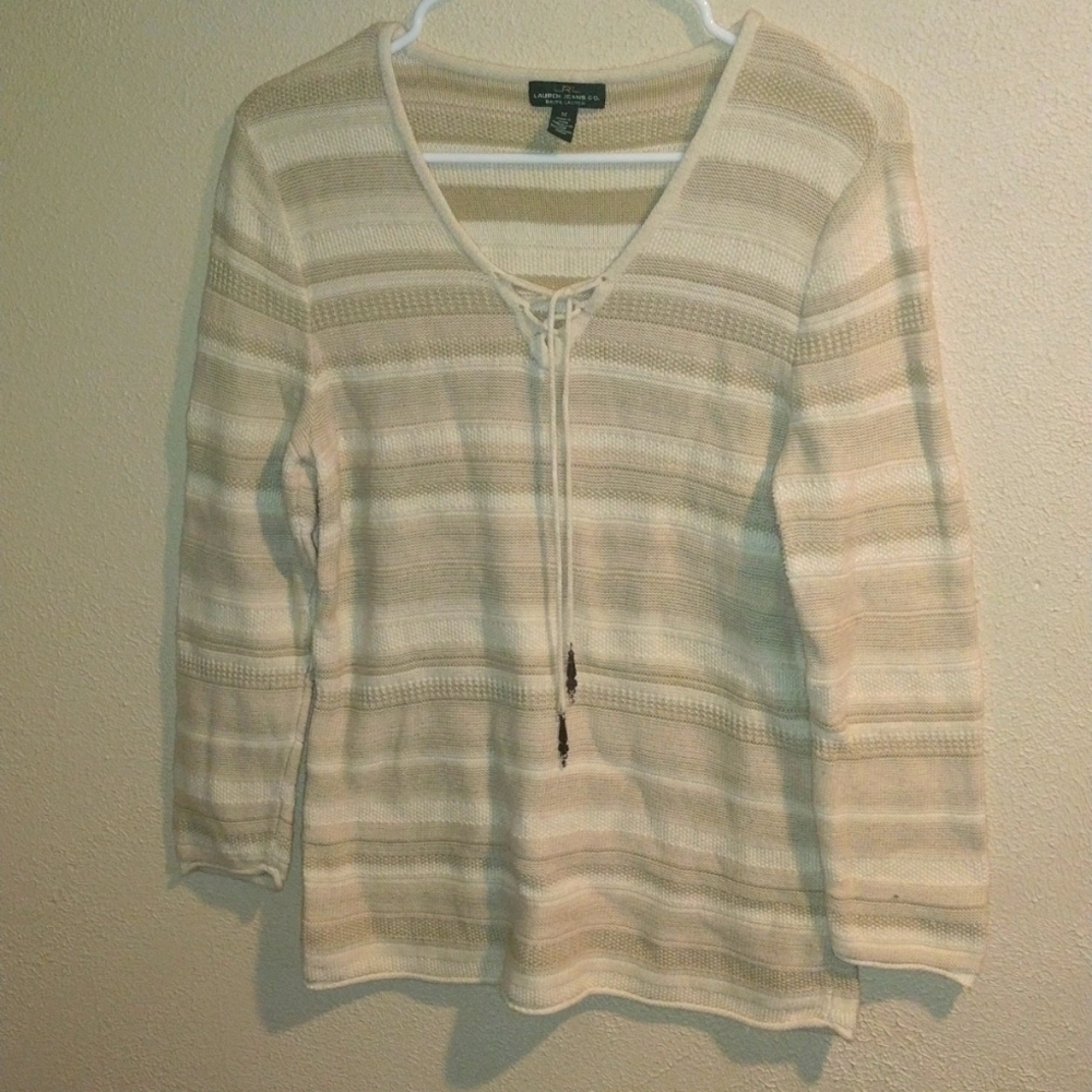 Lauren Ralph Lauren Cream Textured Knit 100% Cotton M